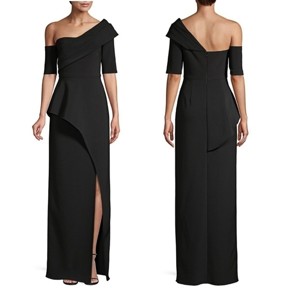 Adrianna Papell Asymmetric Column Evening Black Gown NWT Size 0 - Picture 1 of 15